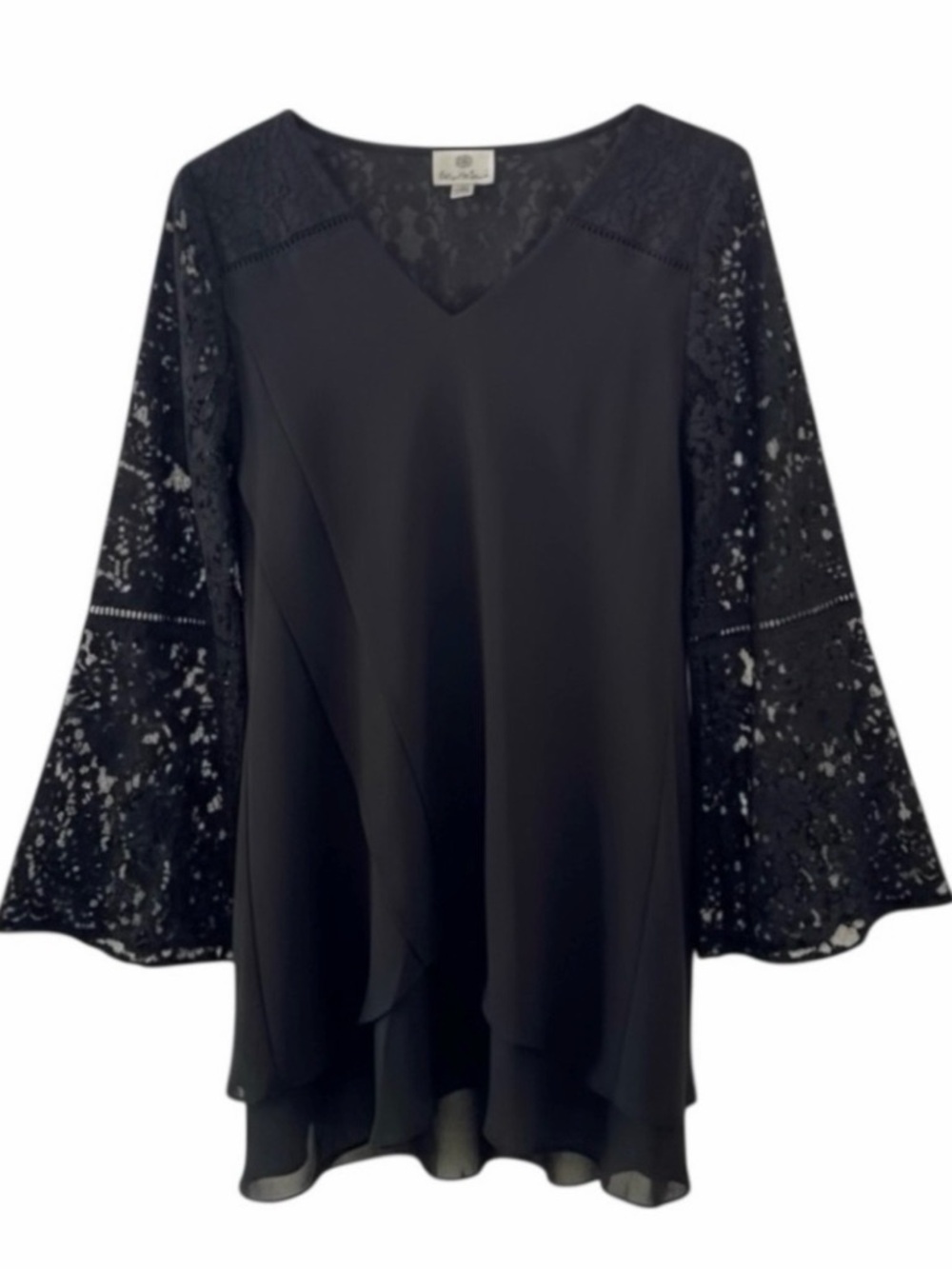 NEW Hot in Hollywood Black V-Neck 3/4 Lace Sleeve Top Size XS